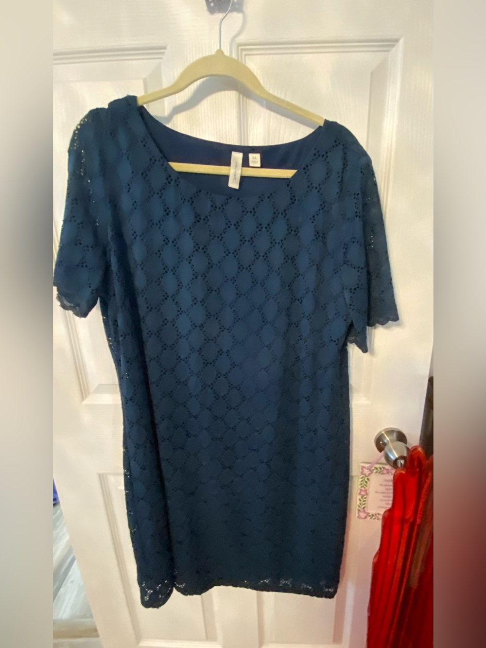 Tacera Navy Eyelet Lace Midi Dress